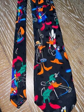 Warner Bros. Black Novelty Daffy Duck Tie with Green, Orange and Blue Accents